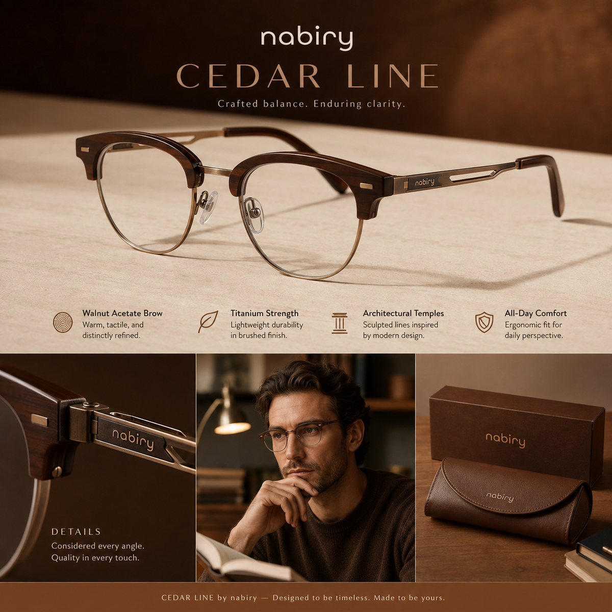 nabiry™ Cedar Line Warm Browline Glasses