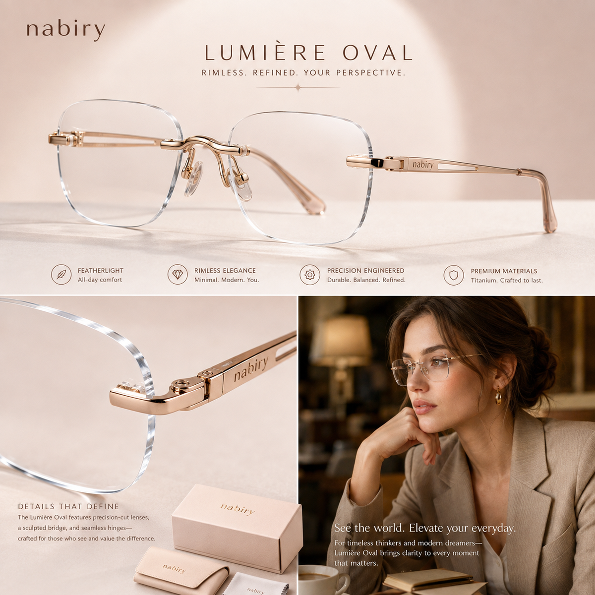 nabiry™ Lumière Oval Slim Metal-Look Eyewear