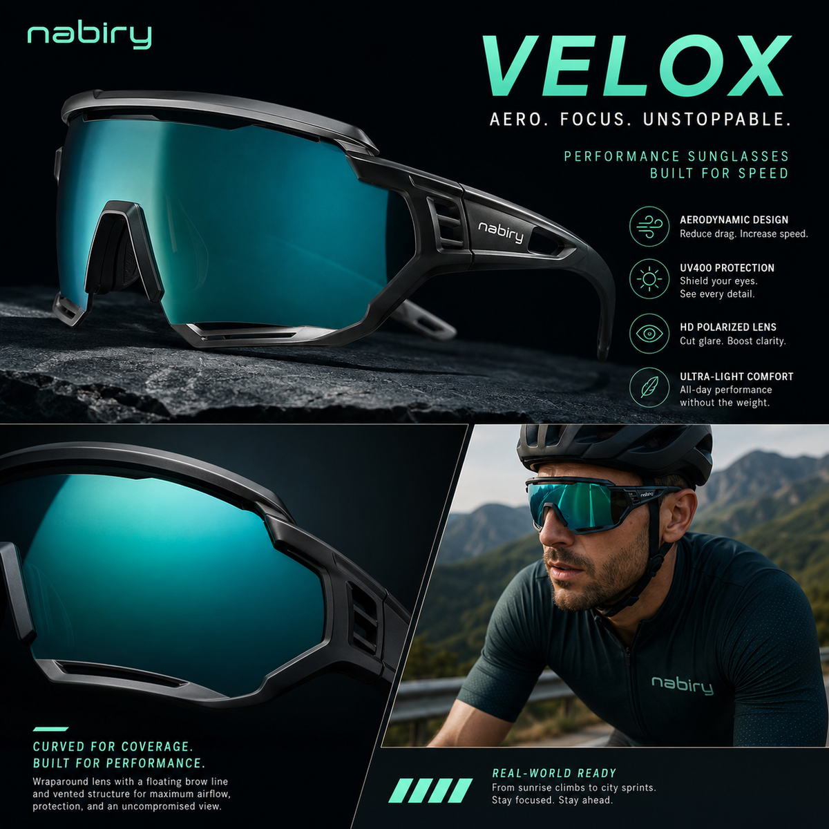 nabiry™ Velox Wraparound Sport Sunglasses