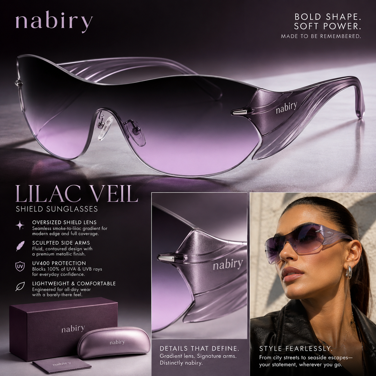 nabiry™ Lilac Veil Gradient Shield Sunglasses
