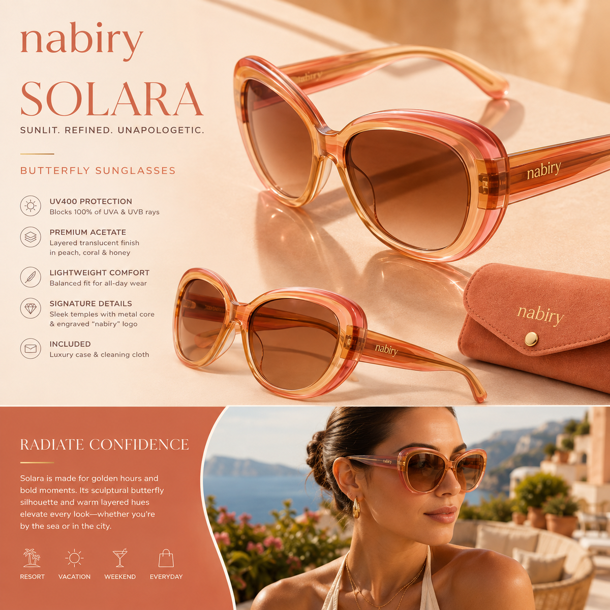 nabiry™ Solara Warm-Tone Lifestyle Sunglasses